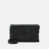 Tory Burch Kira Chevron Powder Coated Chain Wallet - Across Body Bag - Black