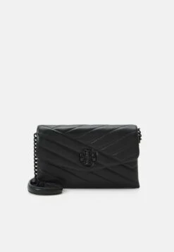 Tory Burch Kira Chevron Powder Coated Chain Wallet - Across Body Bag - Black