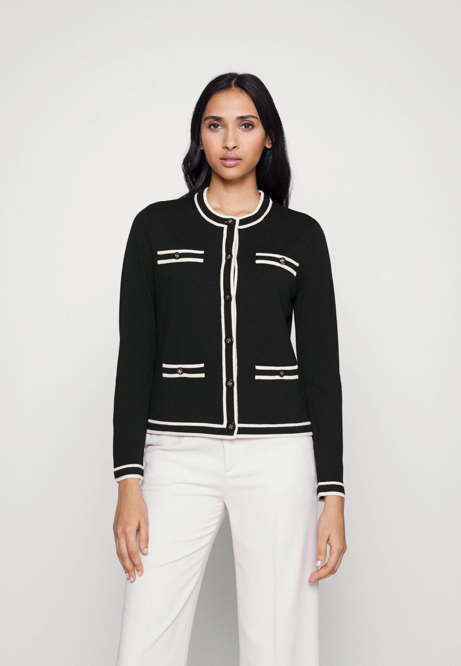 Tory Burch Kendra Cardigan - Cardigan - Black / French Cream 1 Tory Burch Kendra Cardigan - Cardigan - Black / French Cream