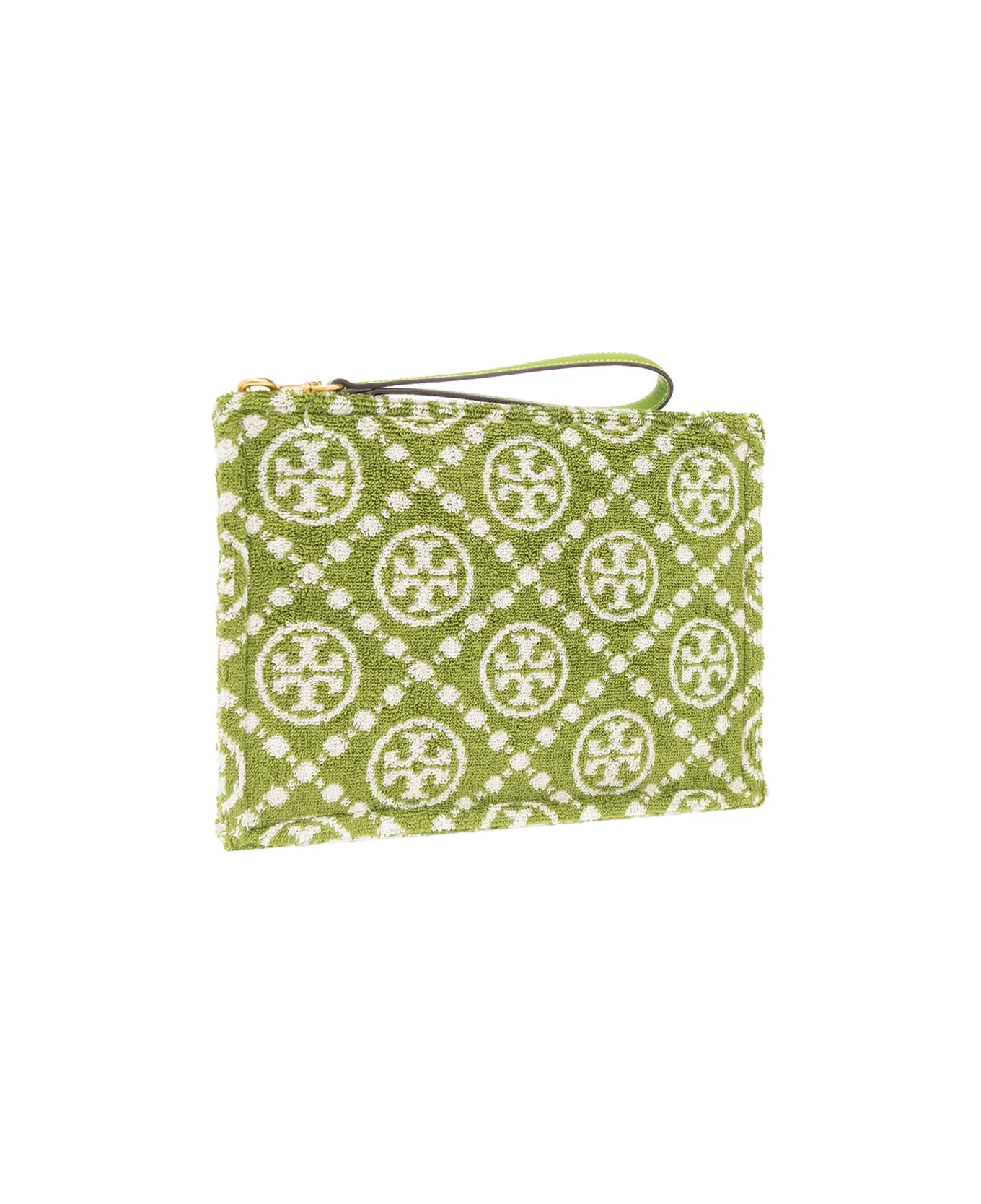 Tory Burch Green T Monogram Terry Clutch Bag 3 Tory Burch Green T Monogram Terry Clutch Bag - Image 3