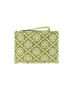 Tory Burch Green T Monogram Terry Clutch Bag