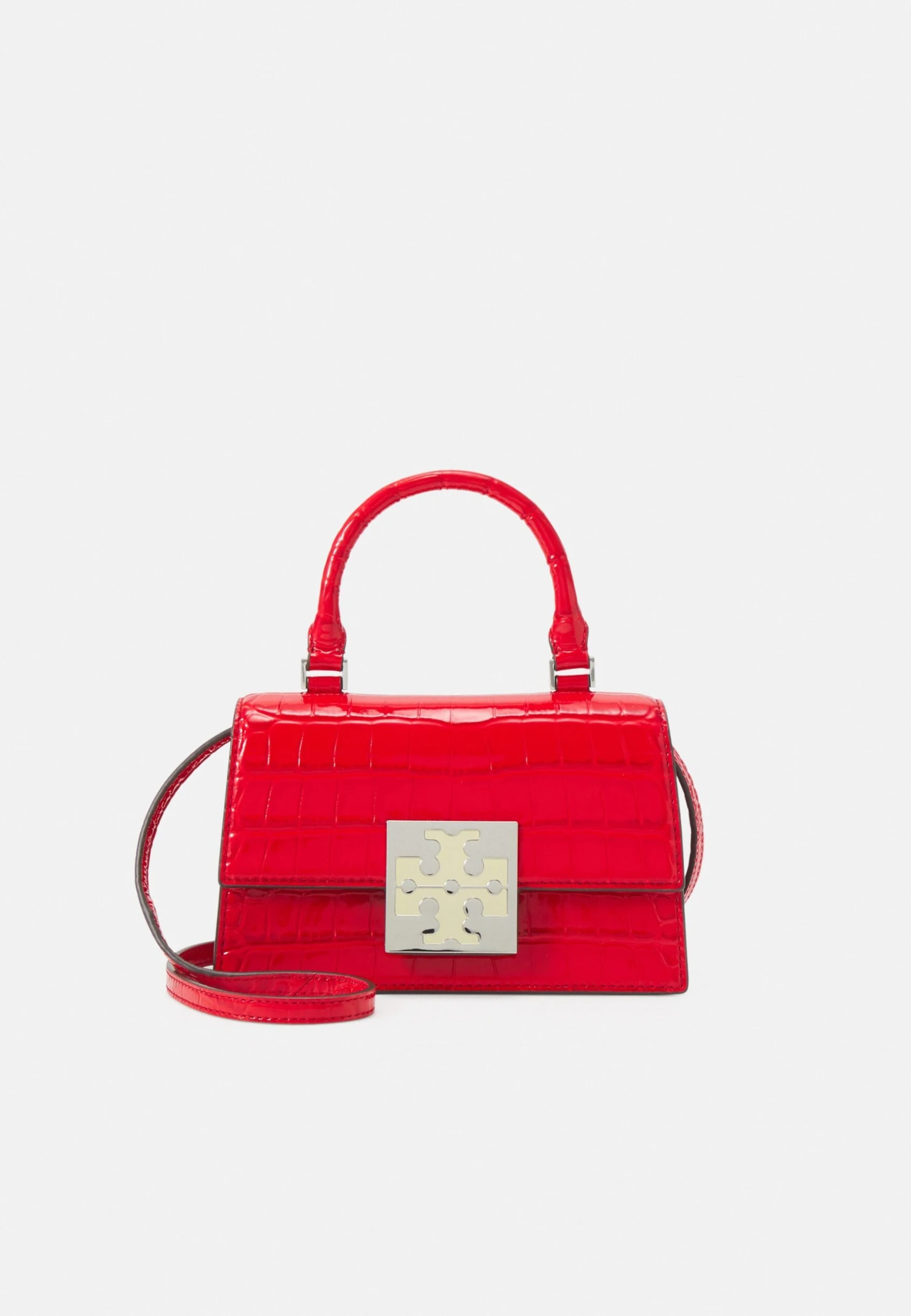 Tory Burch Trend Croc Embossed Mini- Across Body Bag - Candy Apple 1 Tory Burch Trend Croc Embossed Mini- Across Body Bag - Candy Apple