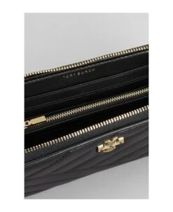 Tory Burch Kira Chevron Zip Wallet In Black Leather -Tory Burch 8f7a2b3aae16b763cb1f75f5b74ef0d1