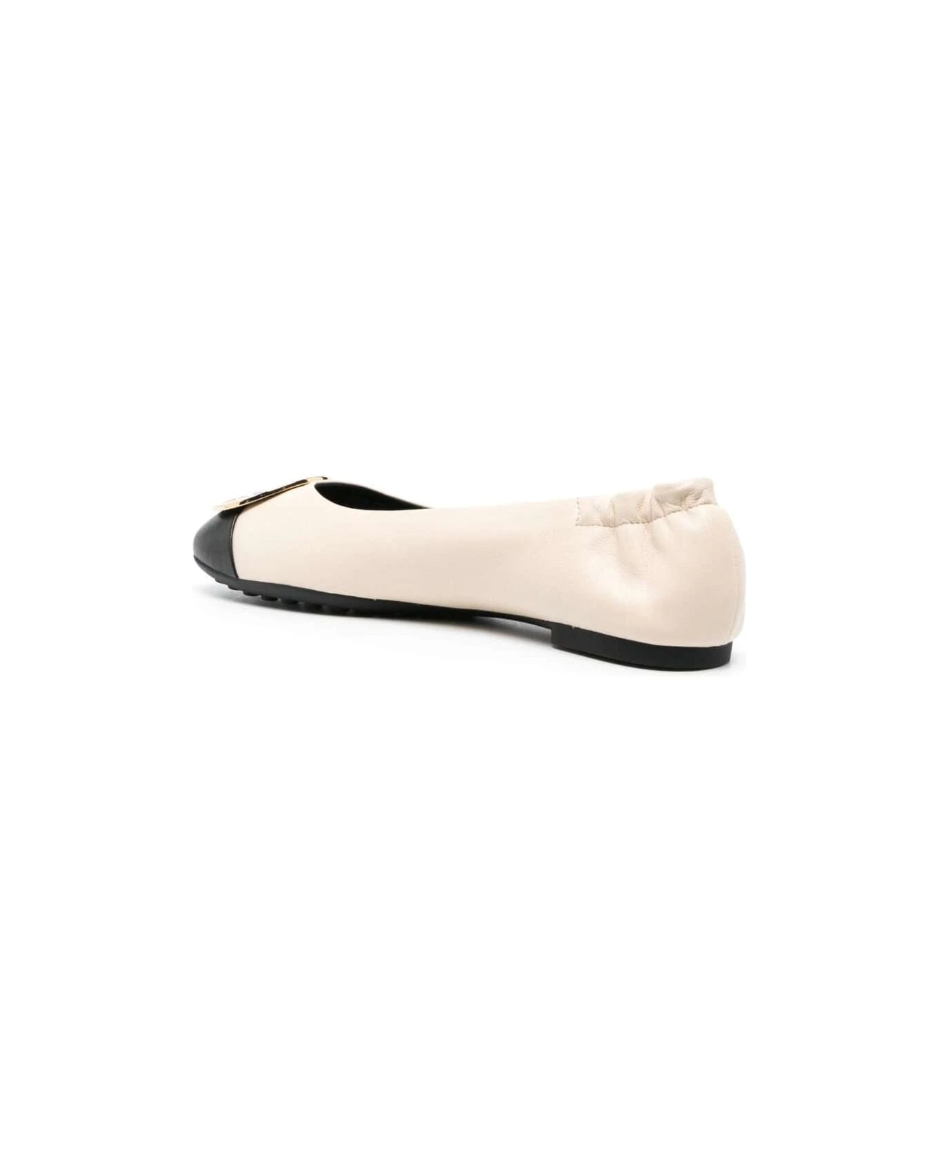 Tory Burch White Ballet Flats With Metal Logo Detail In Leather Woman 3 Tory Burch White Ballet Flats With Metal Logo Detail In Leather Woman - Image 3