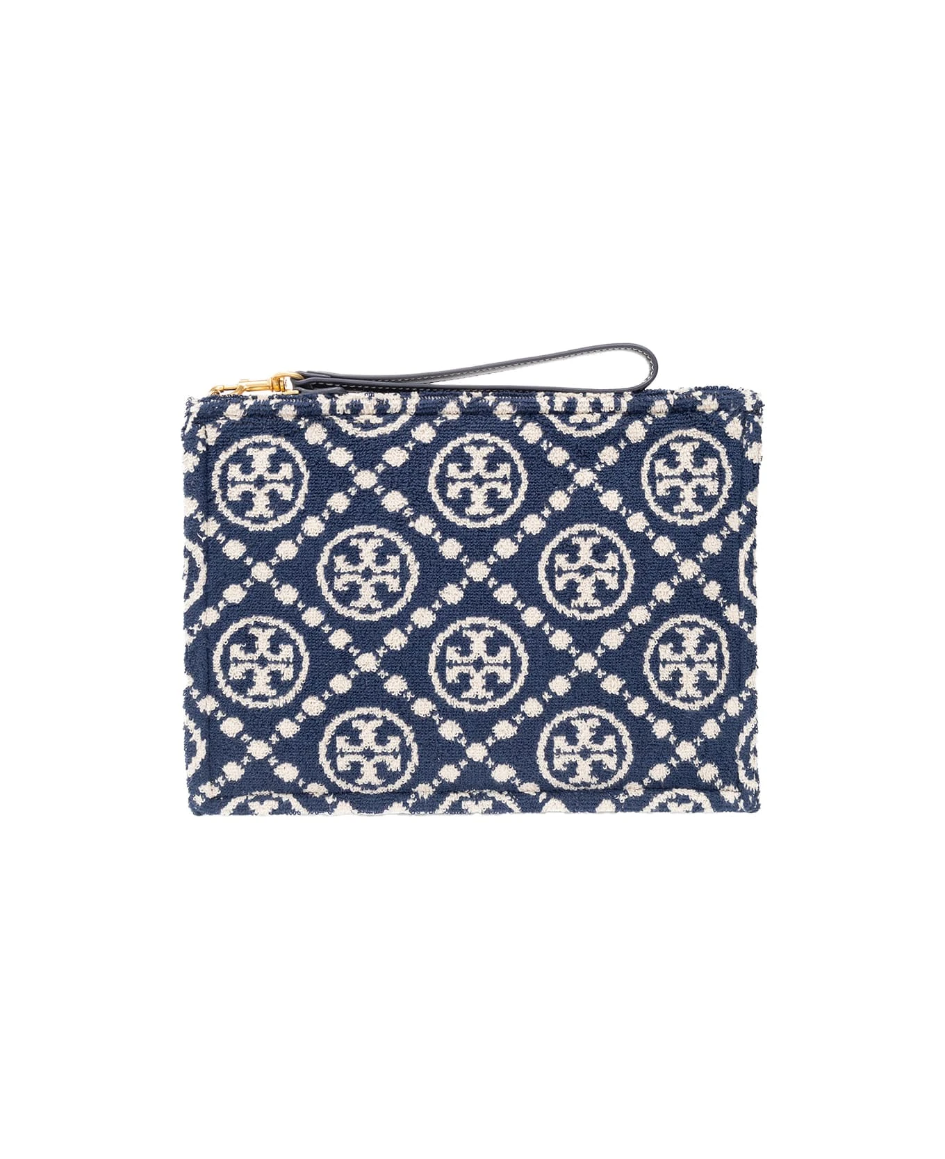 Tory Burch Blue T Monogram Terry Clutch Bag 1 Tory Burch Blue T Monogram Terry Clutch Bag
