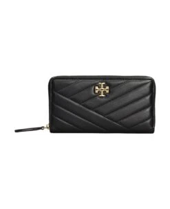 Tory Burch Kira Chevron Zip Wallet In Black Leather