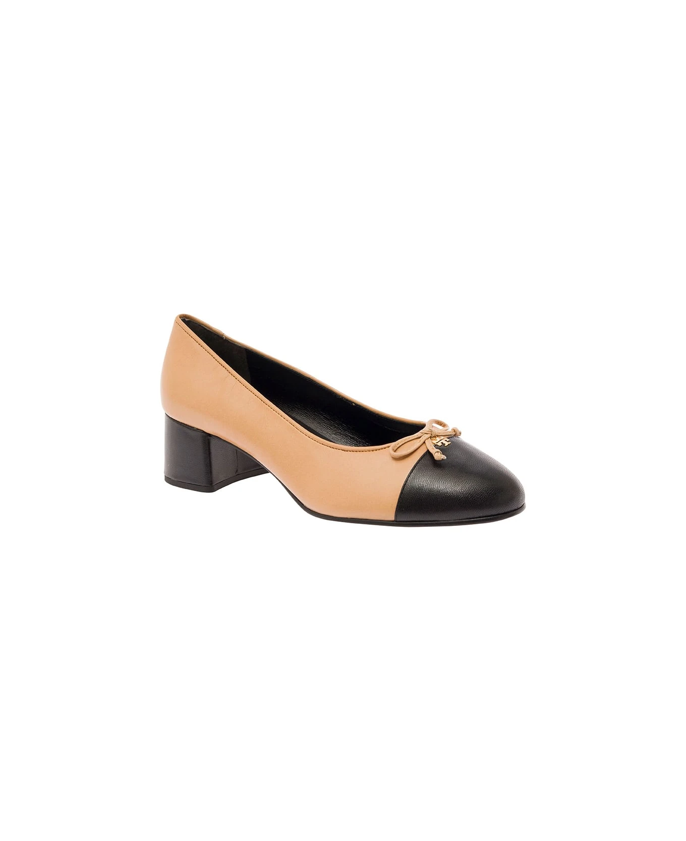 Tory Burch Beige And Black Ballet Flats With Bow Detail And Bi-color Toe In Smooth Leather Woman 2 Tory Burch Beige And Black Ballet Flats With Bow Detail And Bi-color Toe In Smooth Leather Woman - Image 2